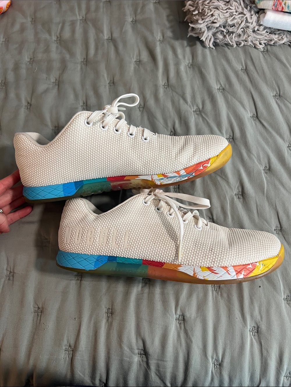NOBULL Off-White Knit Trainers with Rainbow Accent Sole - Picture 2 of 8